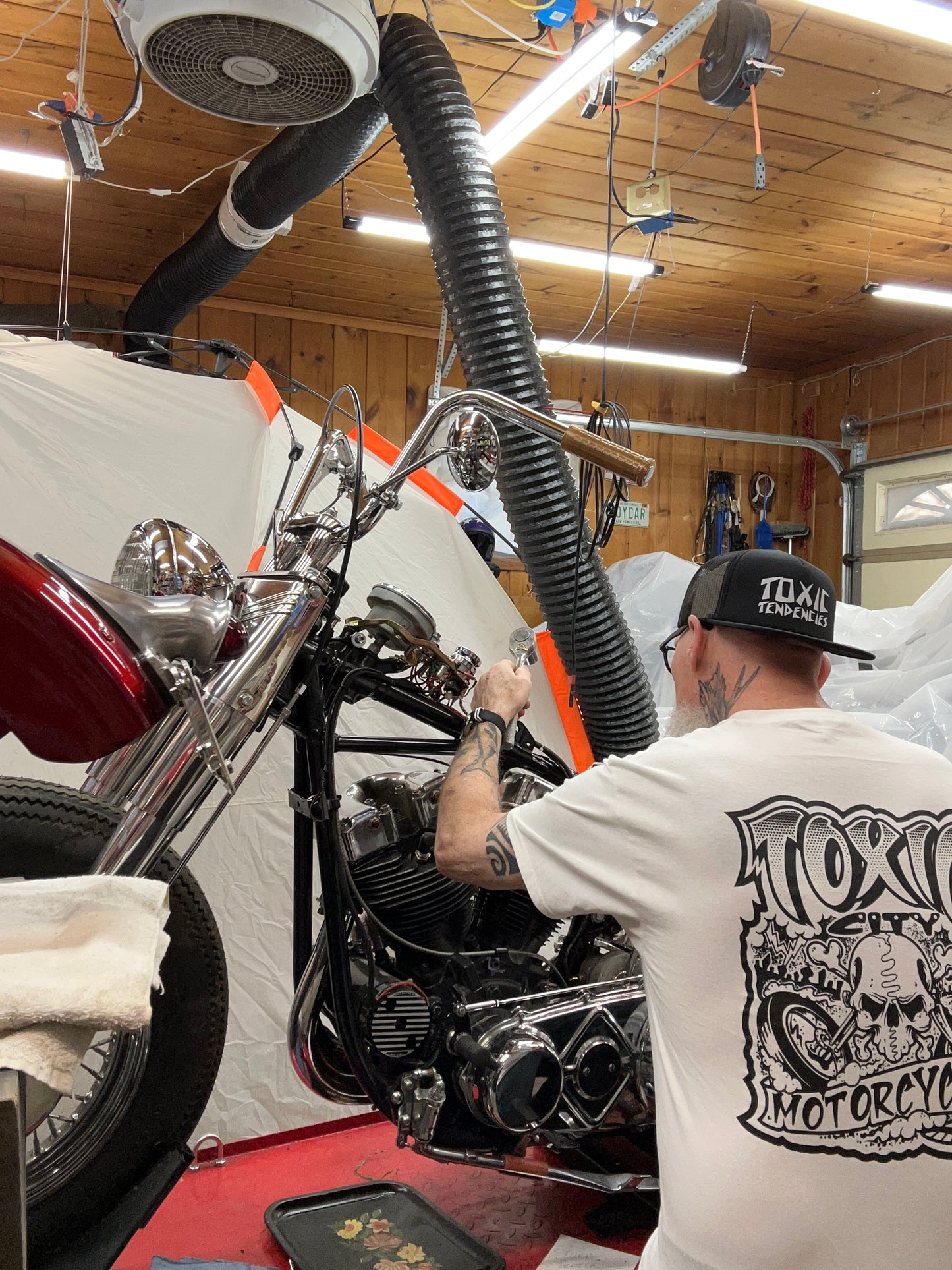 A Limited Edition McKeag Art designed “Toxic City Motorcycles” T Shirt (white) Exclusively from ToxicOG Streetwear