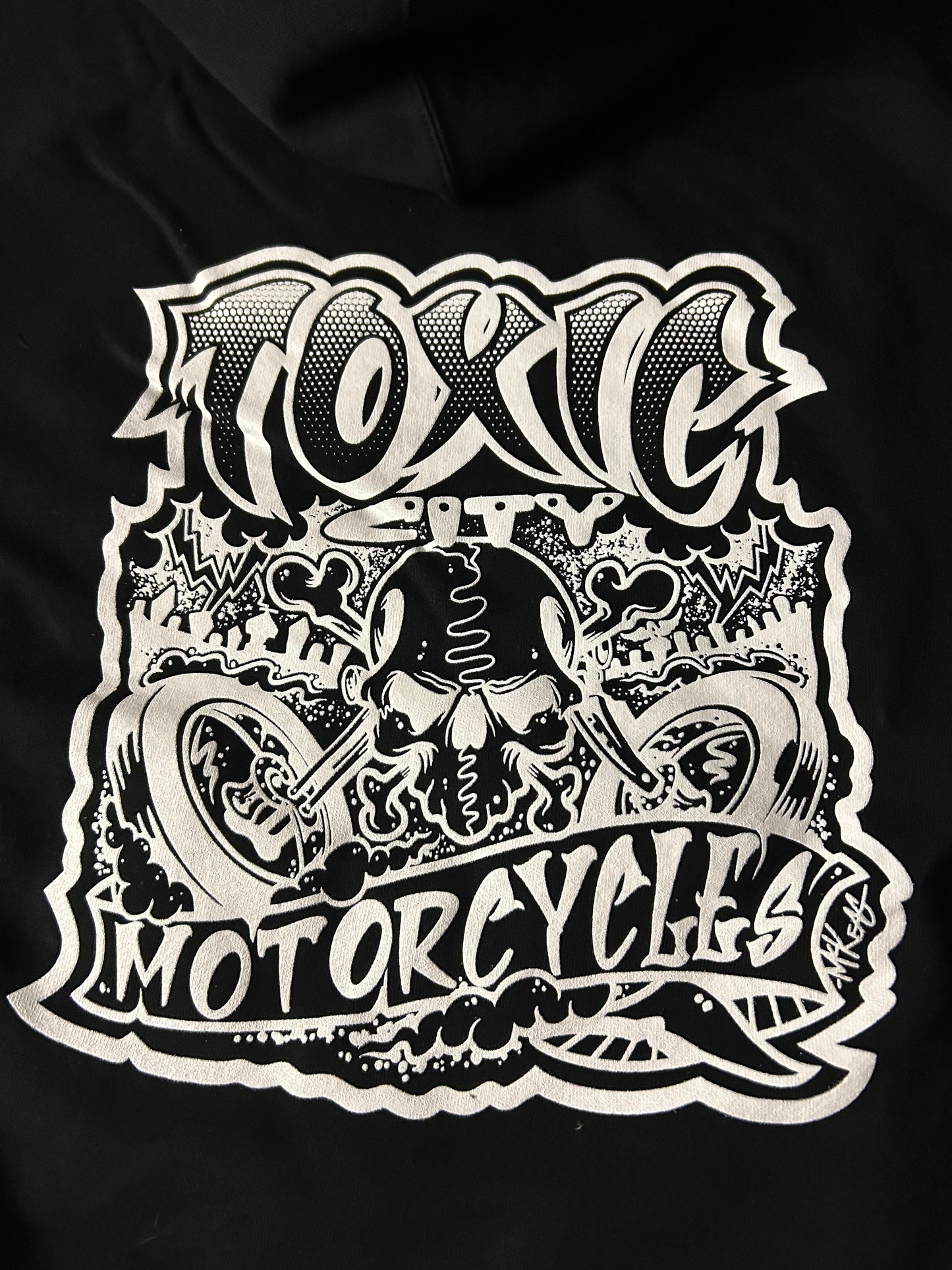 A Limited Edition Hoodie! “Toxic City Motorcycles" McKeag Art Designed hoodie Exclusively from ToxicOG Streetwear!