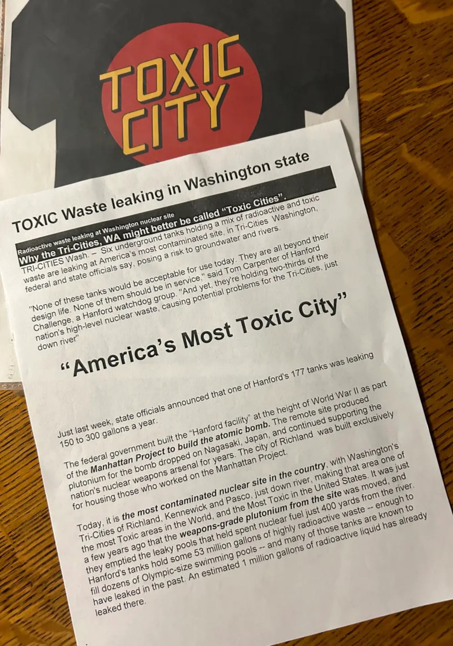 ToxicOG “Toxic City TriCities WA” T shirt. Celebrating the most Toxic Place of All !